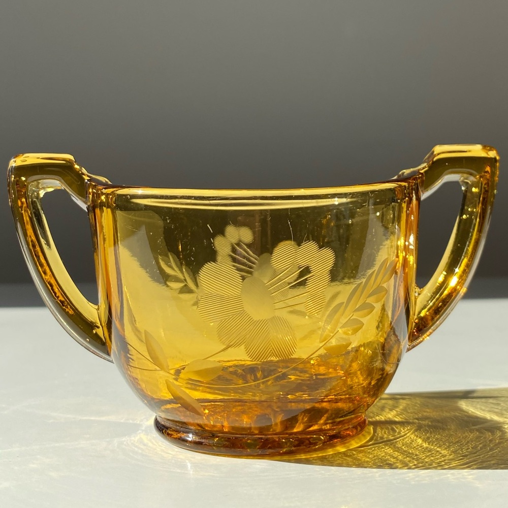 Vintage Amber Depression Glass Open Sugar Bowl